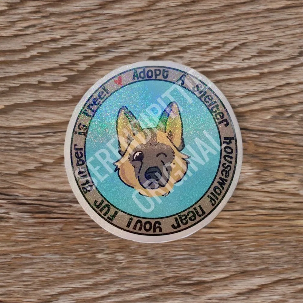 German Shepherd Sticker, Micro Glitter Effect, Kawaii Decal GSD 4 pcs